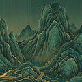 Emerald Mountain Peaks Mural Wallpaper with Gilded Accents Mural Wallpaper - room preview 04