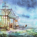 Watercolor Greenhouse Mural Wallpaper in Dreamy Blue Mural Wallpaper - room preview 04