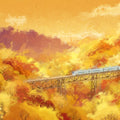 Autumn Mountain Train Mural Wallpaper — Impressionistic Landscape Mural Wallpaper - room preview 04