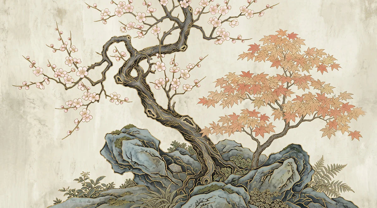 Chinoiserie Blossom and Stone Mural Wallpaper - room preview 04