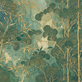 Gilded Bamboo Ink Wash Mural Wallpaper in Emerald Green Mural Wallpaper - room preview 04