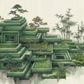 Zen Terrace Geometric Mural Wallpaper with Bonsai and Bamboo Mural Wallpaper - room preview 04