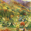 Autumnal Mountain Village Watercolor Mural Wallpaper - room preview 04