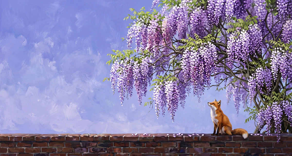 Wisteria Garden Fox Mural Wallpaper — Impressionistic Wall Art Mural Wallpaper - room preview 04