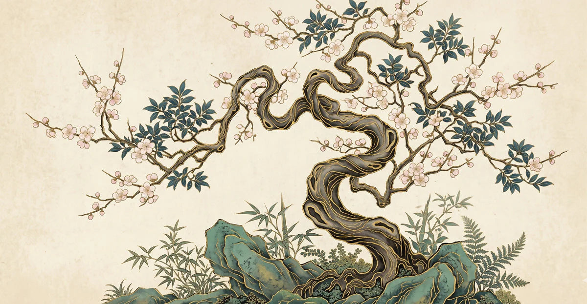 Blossoming Bonsai Mural Wallpaper — Traditional Artistic Style Mural Wallpaper - room preview 04