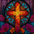 Stained Glass Cross Mural Wallpaper — Vibrant Artistic Motif Mural Wallpaper - room preview 04