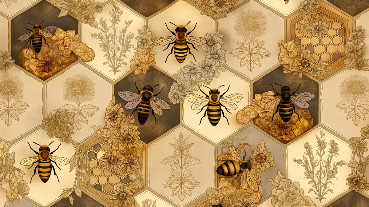 Honeybee Hive Mural Wallpaper — Botanical Hexagon Art Mural Wallpaper - room preview 04