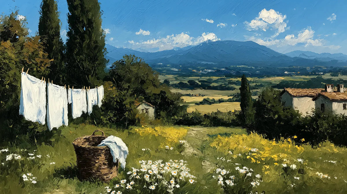 Tuscan Meadow Landscape Mural Wallpaper — Impressionistic Art Mural Wallpaper - room preview 04