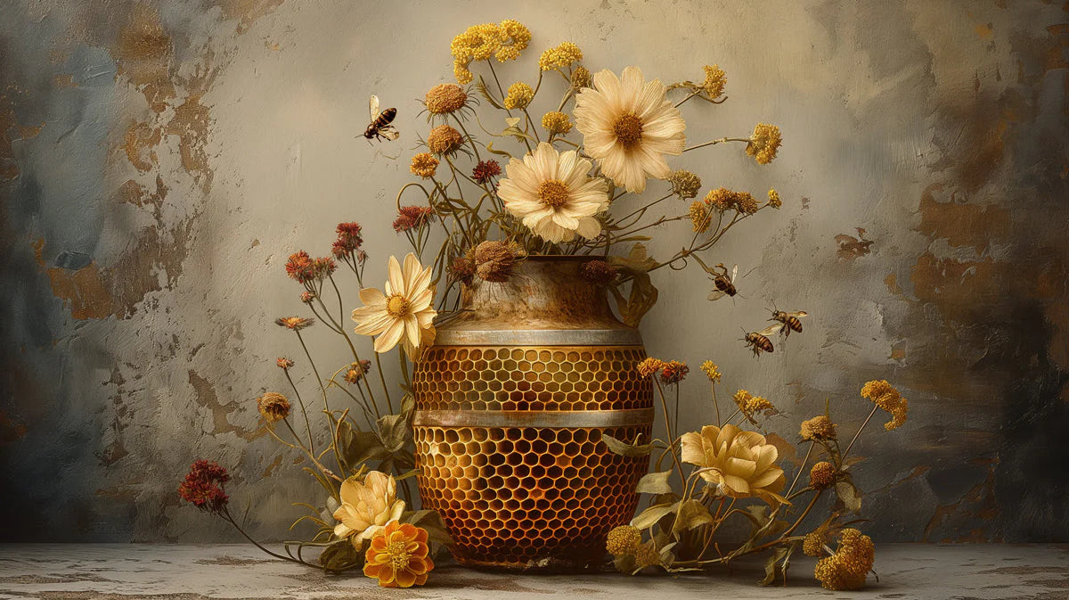 Honeybee and Wildflower Mural Wallpaper — Botanical Art Mural Wallpaper - room preview 04