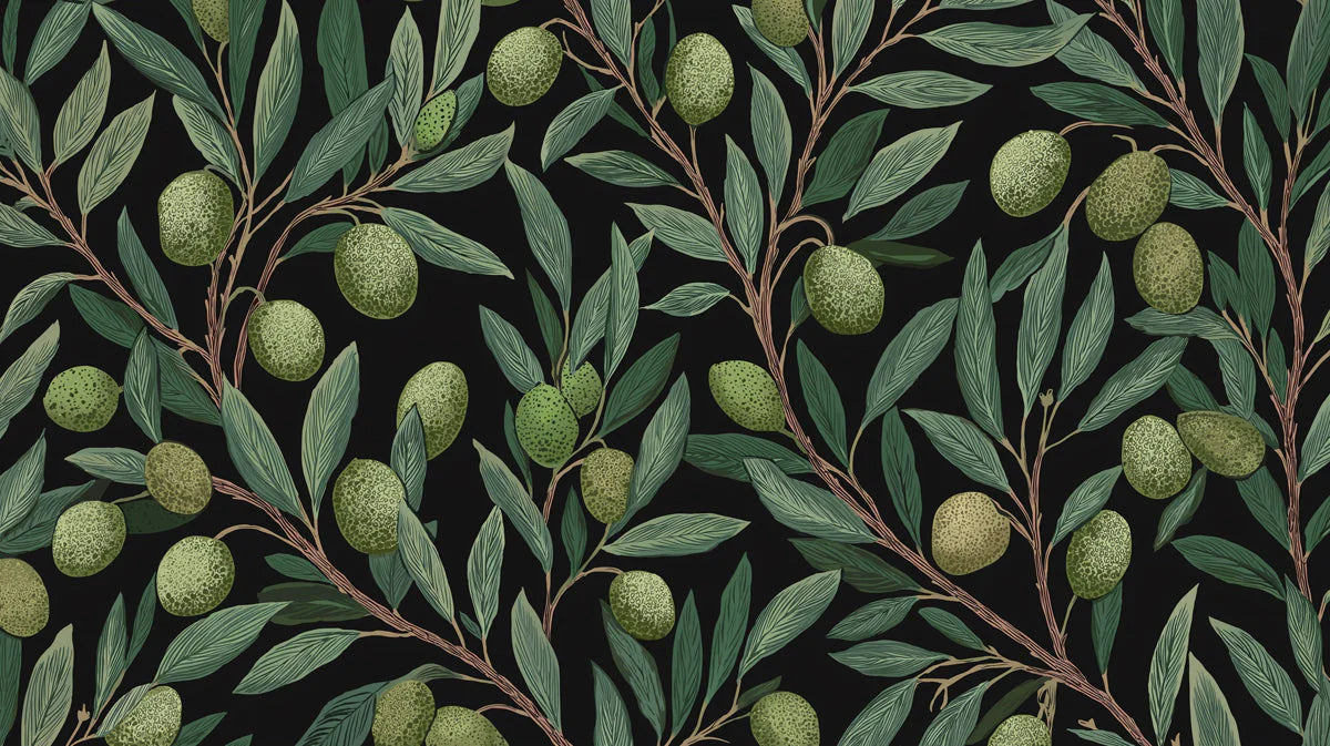 Olive Branch Botanical Mural Wallpaper — Dark Arts and Crafts Style Mural Wallpaper - room preview 04