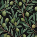 Olive Branch Botanical Mural Wallpaper — Dark Arts and Crafts Style Mural Wallpaper - room preview 04