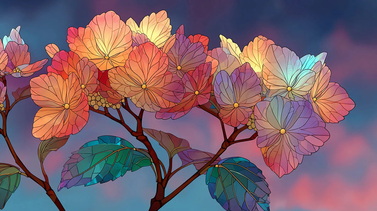 Stained Glass Hydrangea Mural Wallpaper — Vibrant Floral Art Mural Wallpaper - room preview 04