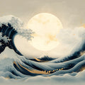 Great Wave Lunar Mural Wallpaper in Navy and Soft Gold Mural Wallpaper - room preview 04
