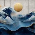 Japanese Wave Mural Wallpaper with Golden Accents Mural Wallpaper - room preview 04
