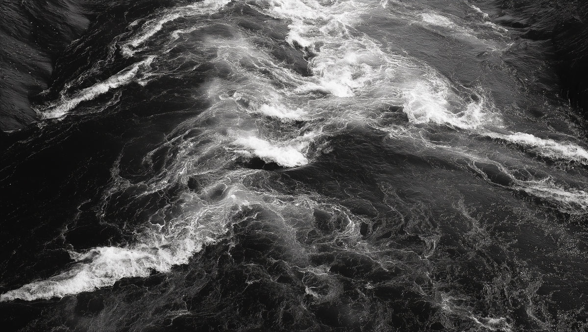 Turbulent Water Monochrome Mural Wallpaper — Dramatic Nature Mural Wallpaper - room preview 04