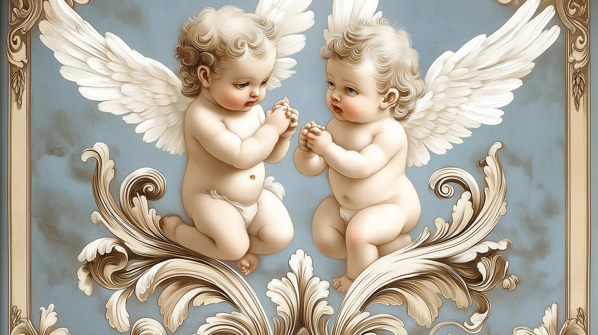 Baroque Cherubs Mural Wallpaper — Elegant Blue and Gold Wall Mural Mural Wallpaper - room preview 04