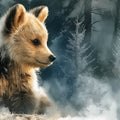 Winter Bear Cub Mural Wallpaper —Cozy Woodland Artistic Scene Mural Wallpaper - room preview 04