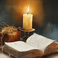 Candlelight and Vintage Books Mural Wallpaper — Moody Academic Mural Wallpaper - room preview 04