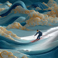 Alpine Wave Mural Wallpaper with Stylized Gold Clouds Mural Wallpaper - room preview 04