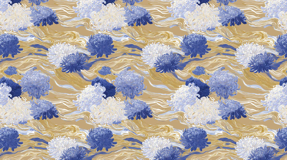 Chrysanthemum Wave Mural Wallpaper — Floral Art Nouveau Inspired Mural Wallpaper - room preview 04