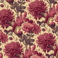 Vintage Chrysanthemum Floral Mural Wallpaper in Deep Raspberry Mural Wallpaper - room preview 04