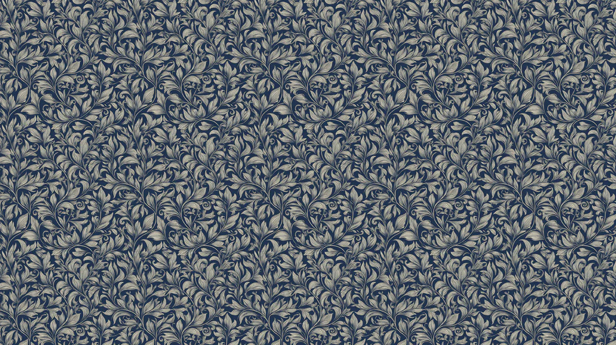 Midnight Heirloom Scroll Mural Wallpaper — Vintage Navy Floral Mural Wallpaper - room preview 04