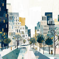 Urban Landscape Mural Wallpaper — Painterly City Scene Mural Wallpaper - room preview 04
