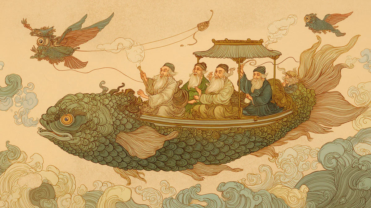 Ancient Folklore Voyage Mural Wallpaper — Whimsical Artistic Scene Mural Wallpaper - room preview 04