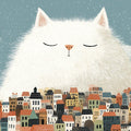 Giant Fluffy Cat Over City Mural Wallpaper — Whimsical Decor Mural Wallpaper - room preview 04