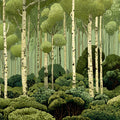 Birch Forest Mural Wallpaper — Illustrative Nature Scene Mural Wallpaper - room preview 04