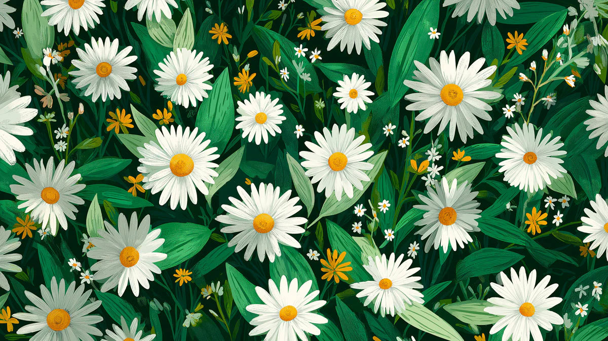 Field of Wild Daisies Mural Wallpaper — Botanical Floral Design Mural Wallpaper - room preview 04
