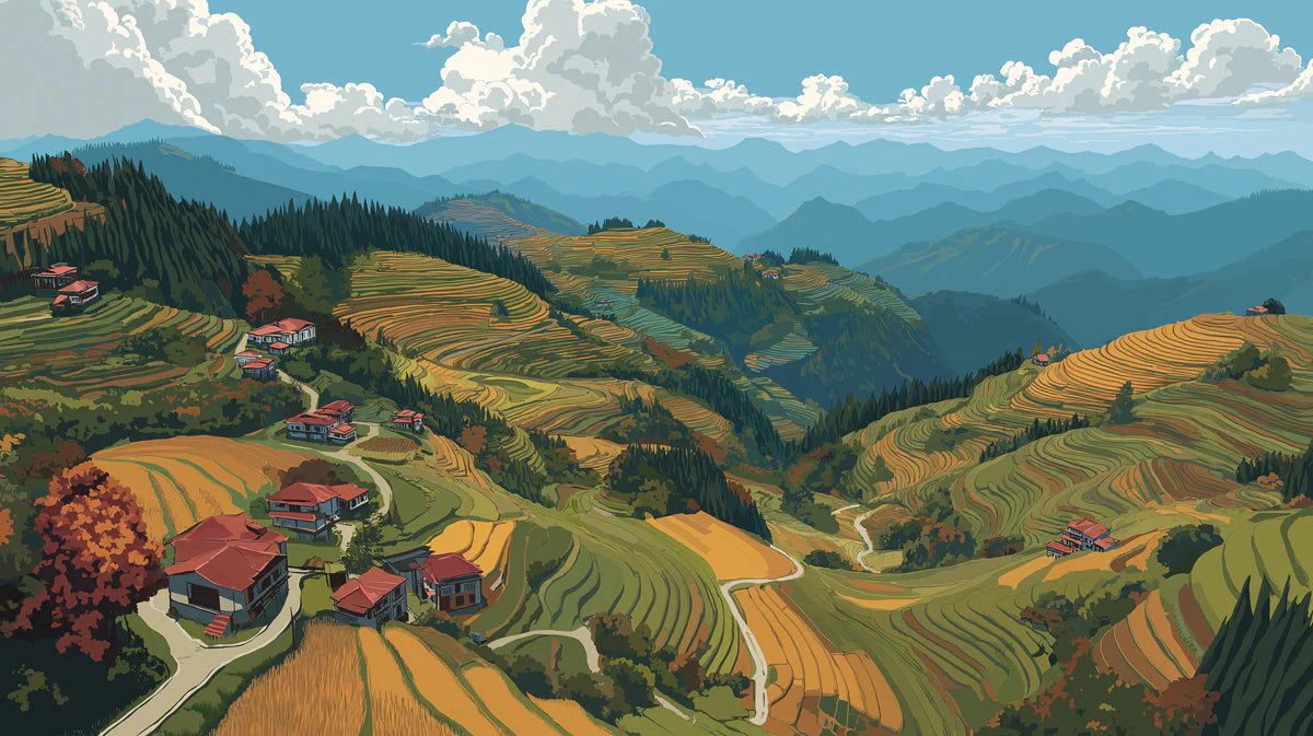 Terraced Rice Field Landscape Mural Wallpaper — Scenic Horizon Mural Wallpaper - room preview 04