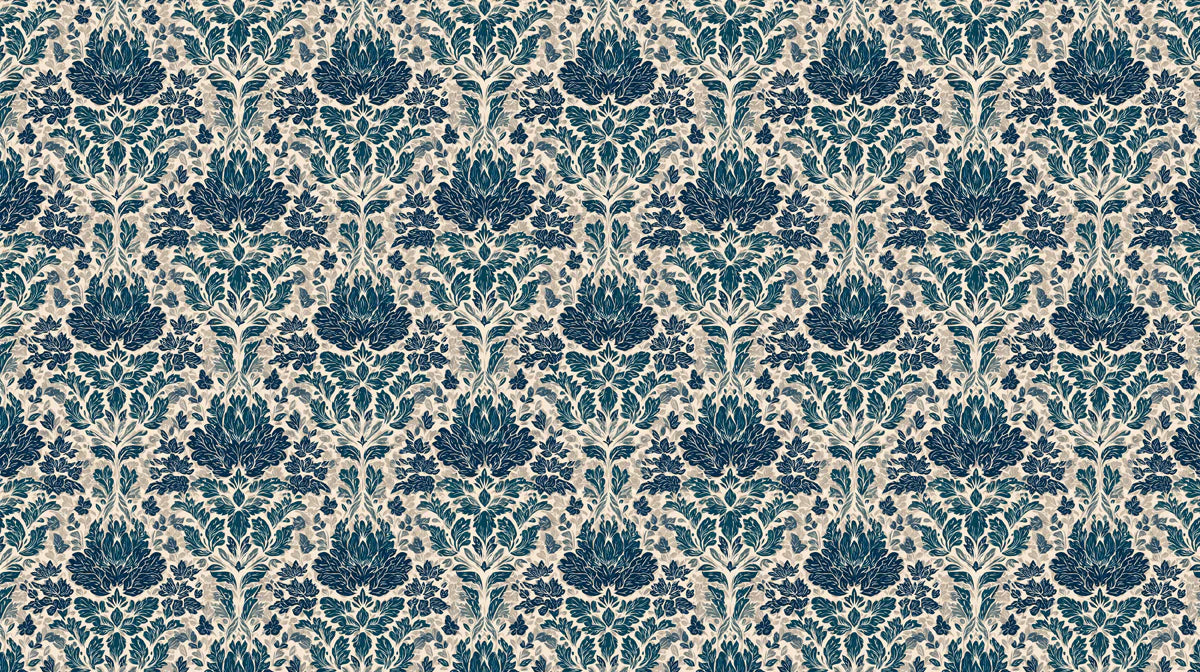Midnight Damask Mural Wallpaper in Navy and Cream Mural Wallpaper - room preview 04