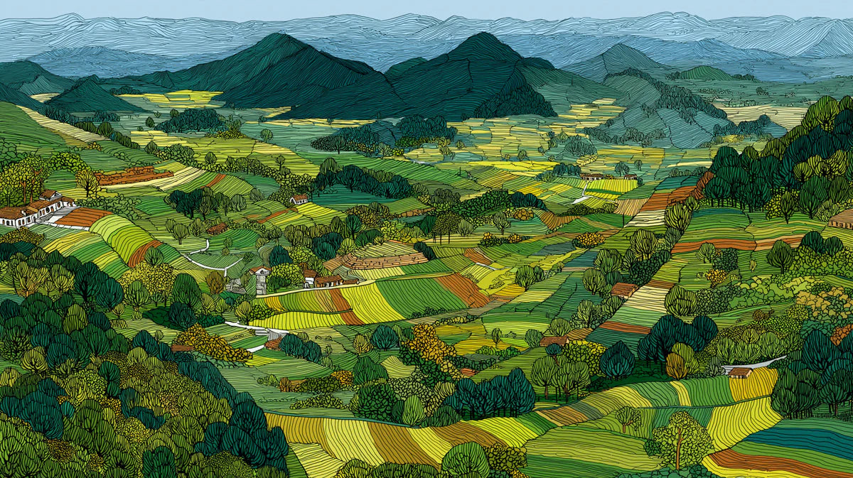 Rolling Hills Landscape Mural Wallpaper — Sketch Style Art Mural Wallpaper - room preview 04