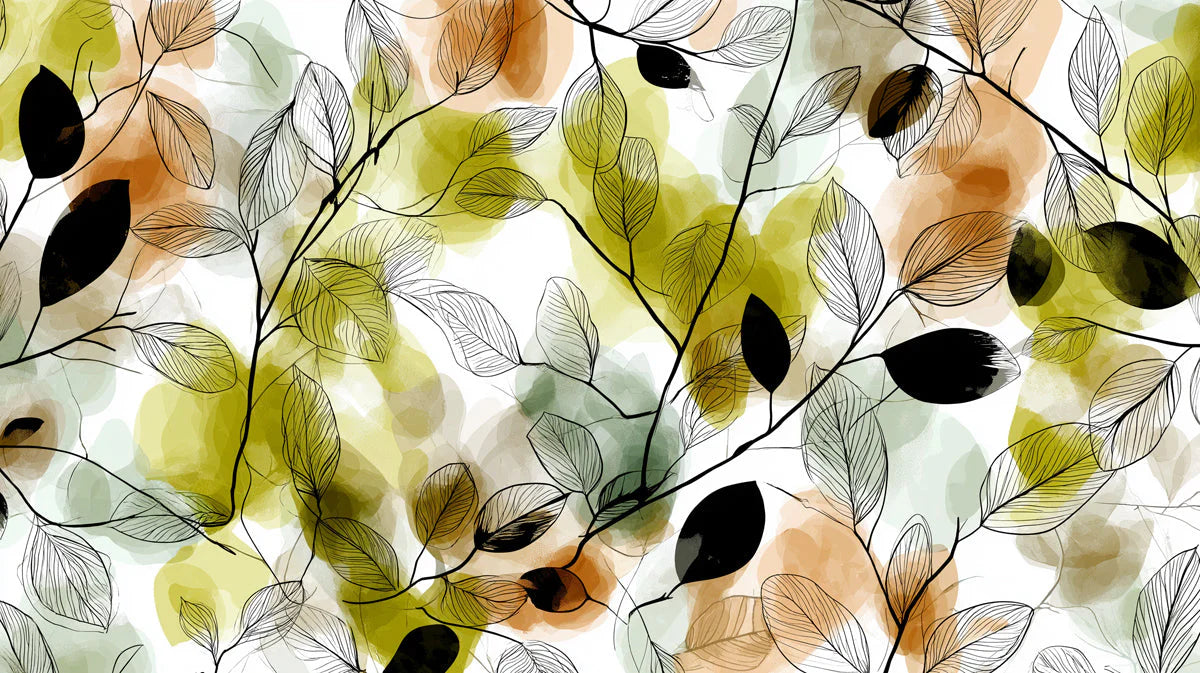 Abstract Botanical Leaf Mural Wallpaper — Modern Sketch Style Mural Wallpaper - room preview 04