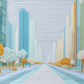 Modern Cityscape Mural Wallpaper with Textured Abstract Lines Mural Wallpaper - room preview 04