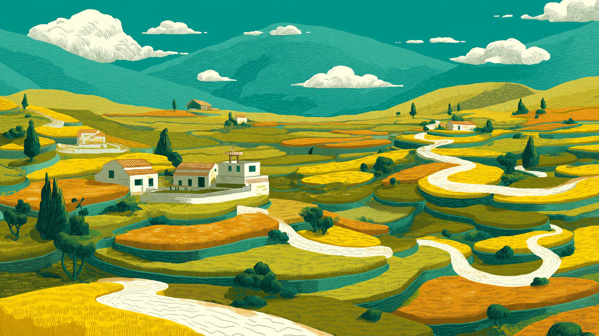 Mediterranean Terraced Valley Mural Wallpaper — Artistic Landscape Mural Wallpaper - room preview 04
