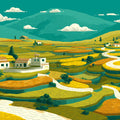 Mediterranean Terraced Valley Mural Wallpaper — Artistic Landscape Mural Wallpaper - room preview 04
