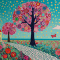 Whimsical Meadow Garden Mural Wallpaper — Bright Folk Art Style Mural Wallpaper - room preview 04