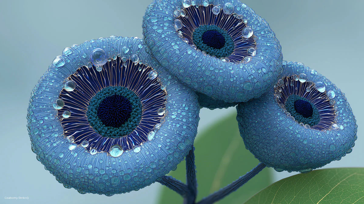 Dewy Botanical Macro Mural Wallpaper — Blue Floral Art Mural Wallpaper - room preview 04
