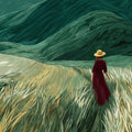Woman in Field Mural Wallpaper —Painterly Landscape Design Mural Wallpaper - room preview 04