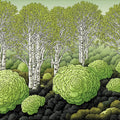 Stylized Birch Forest Mural Wallpaper in Chartreuse and Charcoal Mural Wallpaper - room preview 04