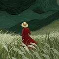 Woman in Red Field Mural Wallpaper — Moody Impressionistic Landscape Mural Wallpaper - room preview 04