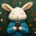 Cozy Rabbit with Smartphone Mural Wallpaper — Whimsical Art Mural Wallpaper - room preview 04