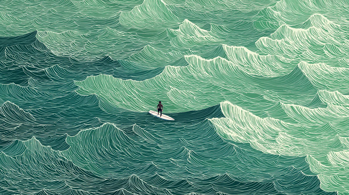 Ocean Swell Line Art Mural Wallpaper — Serene Coastal Scene Mural Wallpaper - room preview 04