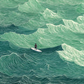 Ocean Swell Line Art Mural Wallpaper — Serene Coastal Scene Mural Wallpaper - room preview 04