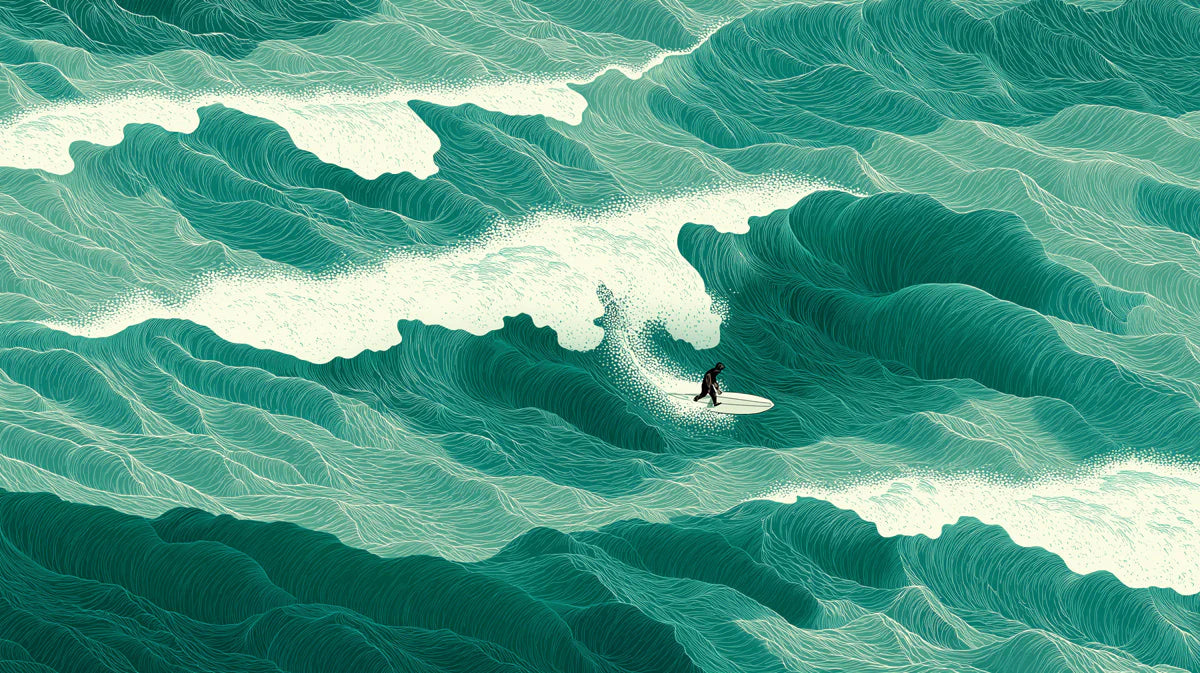 Surfer Riding Teal Ocean Waves Mural Wallpaper - room preview 04