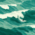 Surfer Riding Teal Ocean Waves Mural Wallpaper - room preview 04