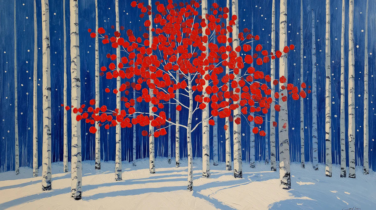 Crimson Aspen Winter Forest Mural Wallpaper - room preview 04