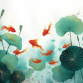 Koi Pond Botanical Mural Wallpaper — Watercolor Nature Design Mural Wallpaper - room preview 04